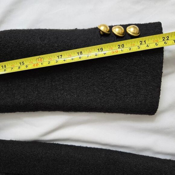 ANN TAYLOR LOFT Petites Womens 2P Black Pea Coat Gold Buttons Wool Blend Classic - Picture 9 of 9